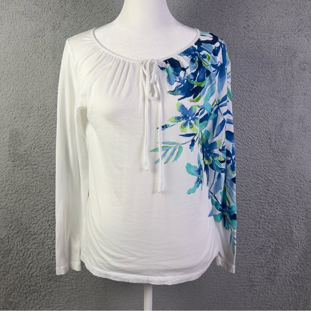 Tommy Bahama Top Womens XS White Neck Tie Long Sleeve Tropical Beach